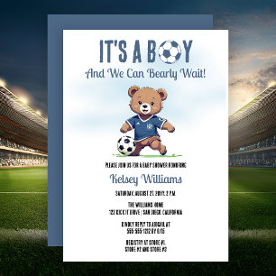 Invitación Es un niño oso apenas espera jugador de fútbol Cum