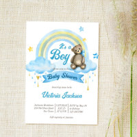 Es un niño oso de peluche nubes de arco iris ducha