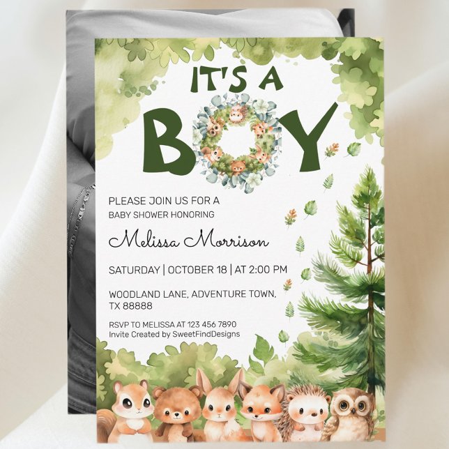Invitación Es un niño paraíso de Woodland (It's A Boy Woodland Paradise Baby Boy Shower Invitation)