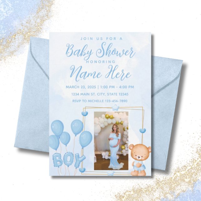 Invitación Es un niño Personalizado de oro azul foto Baby Sho (Subido por el creador)