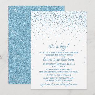 Invitación ¡Es un niño! Purpurina azul Confetti Baby Shower