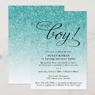 Invitación Es un niño Purpurina azul Ombre Bebé Sprinkle Sho