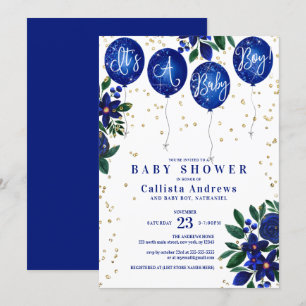 Invitación Es un niño Purpurina Globo Floral Baby Shower