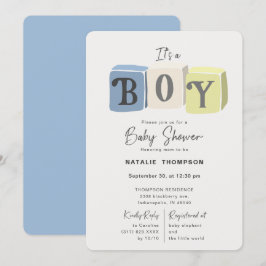 Invitación Es un niño que Baby Shower bloquea el azul