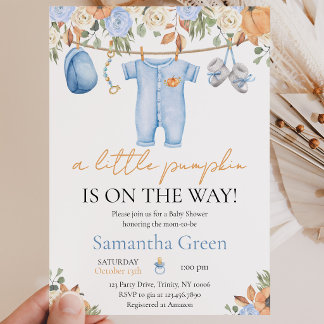 Invitación Es un Niño Ropa de Otoño Pequeño Calabacín Shower