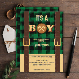 Invitación Es un niño Rustic Lumberjack Flannel Baby Shower I