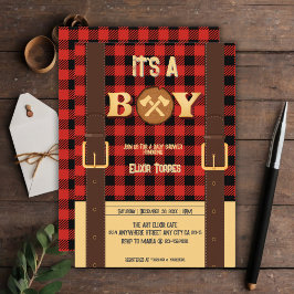 Invitación Es un niño Rustic Lumberjack Flannel Baby Shower I