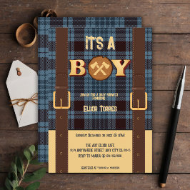 Invitación Es un niño Rustic Lumberjack Flannel Baby Shower I
