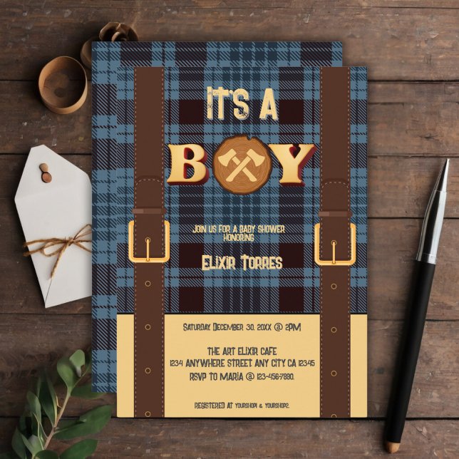 Invitación Es un niño Rustic Lumberjack Flannel Baby Shower I (Subido por el creador)