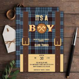Invitación Es un niño Rustic Lumberjack Flannel Baby Shower I