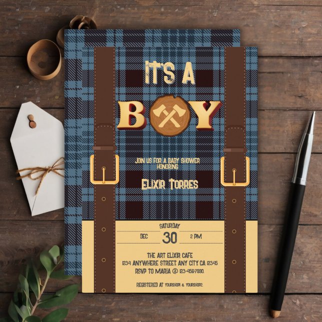 Invitación Es un niño Rustic Lumberjack Flannel Baby Shower I (Subido por el creador)