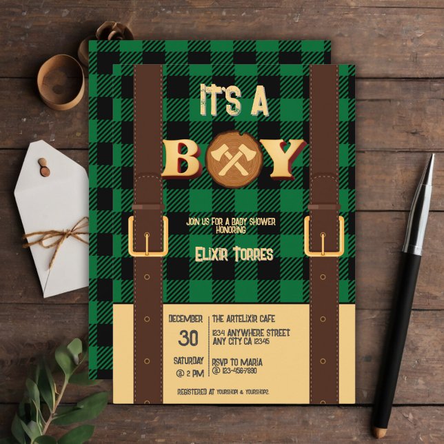 Invitación Es un niño Rustic Lumberjack Flannel Baby Shower I (Subido por el creador)