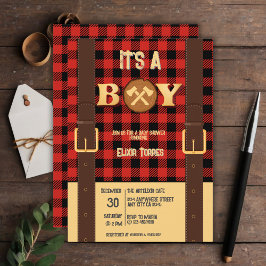 Invitación Es un niño Rustic Lumberjack Flannel Baby Shower I