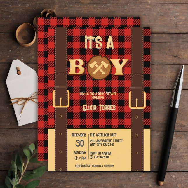 Invitación Es un niño Rustic Lumberjack Flannel Baby Shower I (Subido por el creador)