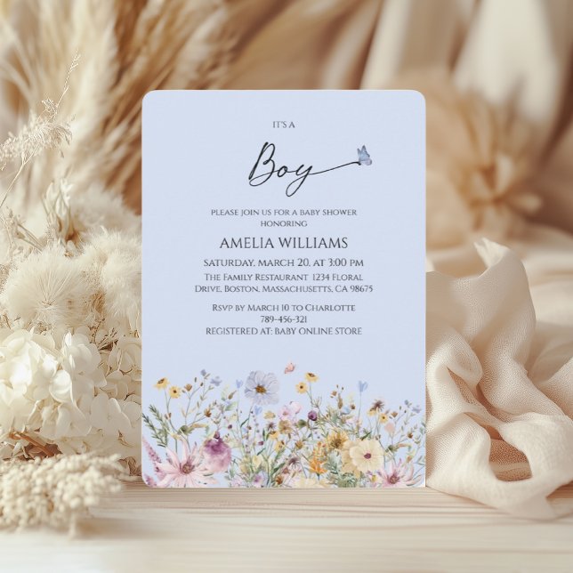 Invitación Es un niño suave azul floral Baby Shower (Subido por el creador)
