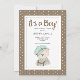Invitación Es un niño tan polka Dot Teddy Bear Baby Shower