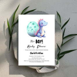 Invitación Es un Niño Tierno Dinosaurio Acuarela Baby Shower