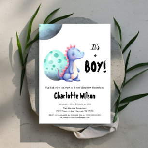 Invitación Es un Niño Tierno Dinosaurio Acuarela Baby Shower