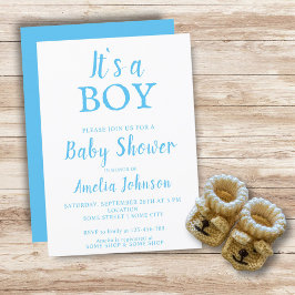 Invitación Es un niño tipografía azul bebé Baby Shower