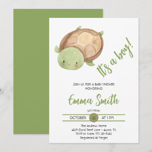 Invitación Es un Niño Tortuga Marina Acuarela Baby Shower