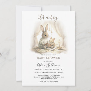Invitación Es un niño, un conejo y mamá Baby Shower