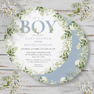 Invitación Es un niño verde, una letra azul turbia Baby Showe