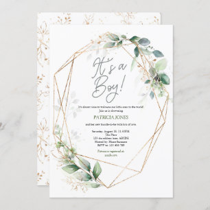 Invitación Es un niño, Watercolor, Greenery, Baby Shower