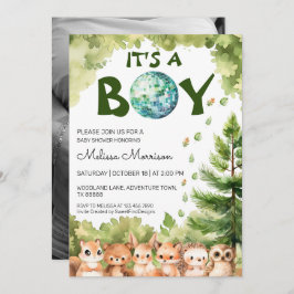 Invitación Es un niño Woodland Disco Baby Boy Shower