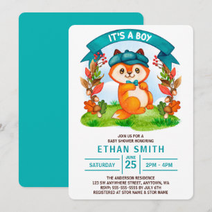 Invitación Es un niño Zorro Cute Acuarela Baby Shower