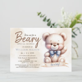 Invitación Es un Oso de Peluche Lindo para Baby Shower Acuare