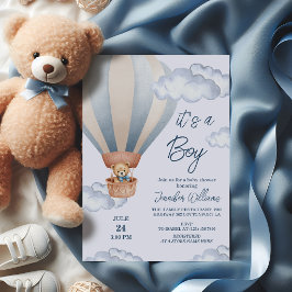 Invitación Es un Oso Teddy en Globo Aerostático Baby Shower d