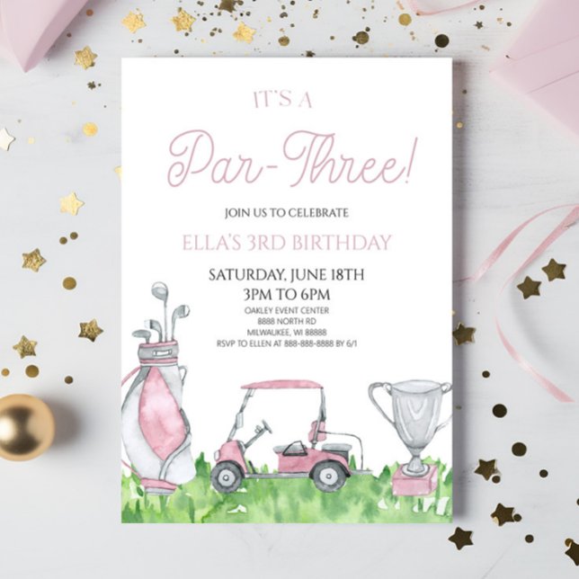 Invitación ¡Es un Par-Tres! Golf Rosa 3 Fiesta de cumpleaños (Subido por el creador)