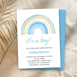 Invitación Es un pequeño Baby Shower arcoiris azul