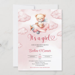 Invitación Es un piloto de osito de peluche rosa Chica con av