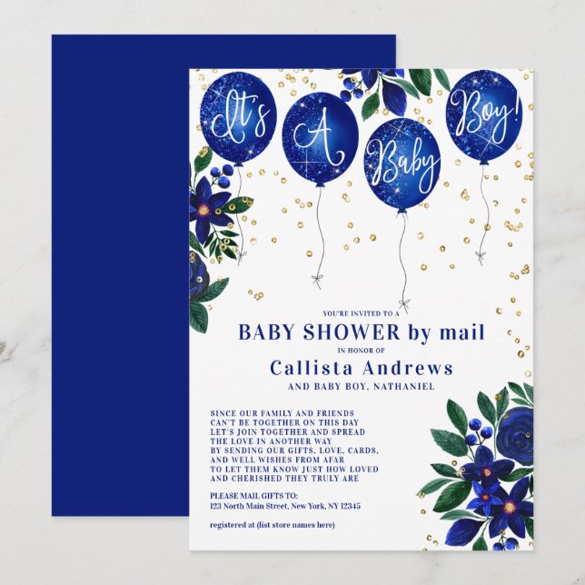 Invitación Es un Purpurina de los globos de Baby Shower flora (Anverso / Reverso)