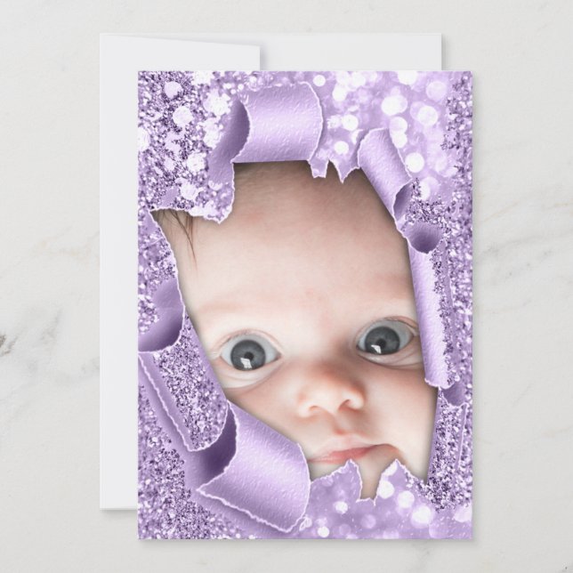 Invitación Es un Purpurina violeta de foto Chica Baby Shower (Anverso)