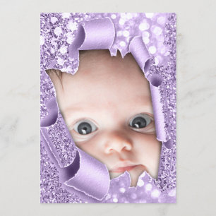 Invitación Es un Purpurina violeta de foto Chica Baby Shower