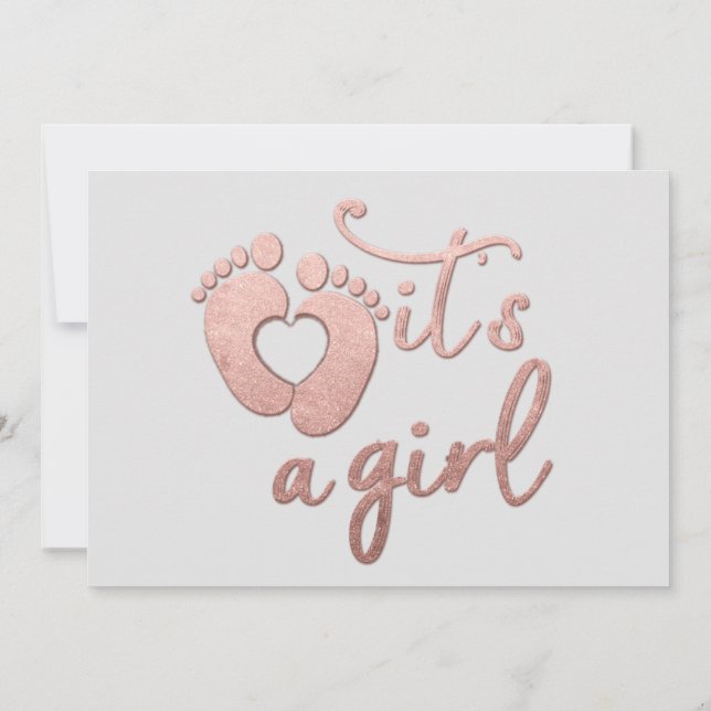 Invitación Es un Recién nacido Chica Rosa Gray Pastel pies de (Reverso)