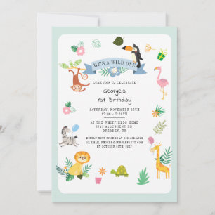 Invitación Es Un Salvaje Cumpleaños N.º 1 de Animales de la J