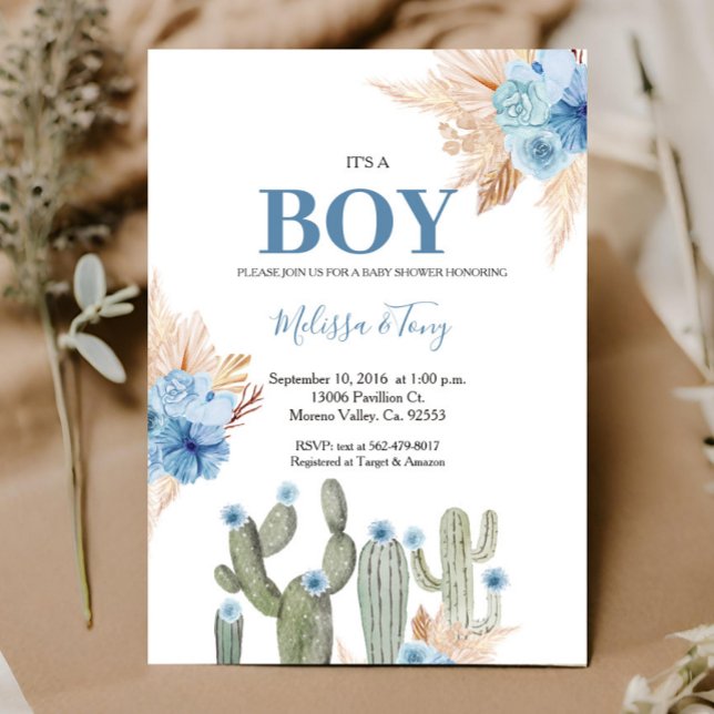 Invitación Es un Taco de niño Sobre Amor Floral Azul BABY Sho (Subido por el creador)