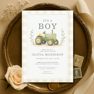 Invitación Es un tractor de granjero para bebé niño Shower de