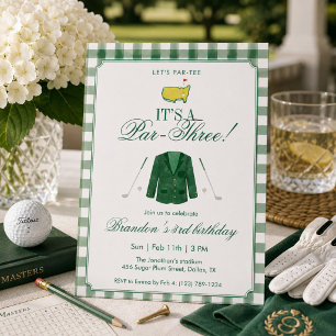 Invitación Es un verde gingham de cumpleaños número 3 de golf