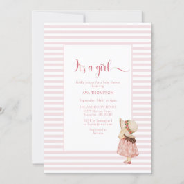 Invitación Es una acuarela Chica líneas rosadas Baby Shower