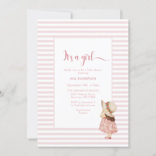 Invitación Es una acuarela Chica líneas rosadas Baby Shower