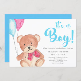 Invitación Es una acuarela de Boy Teddy Bear Baby Shower Cue