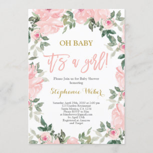 Invitación Es una acuarela rosa Chica flora chica bebé