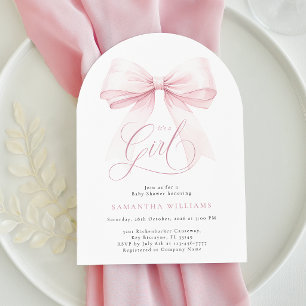 Invitación Es una Arco Rosa de lazo de Baby Shower de niña