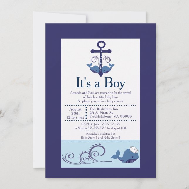 Invitación Es una Baby Shower de ballena chica (Anverso)