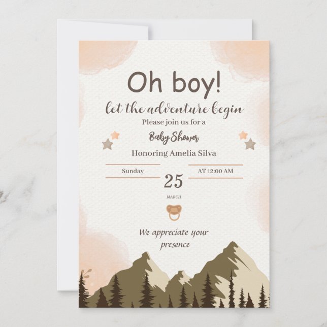 Invitación Es una Baby Shower de Boy Mountain Forest Boy