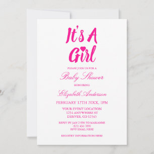 Invitación Es una Baby Shower de corazón Chica